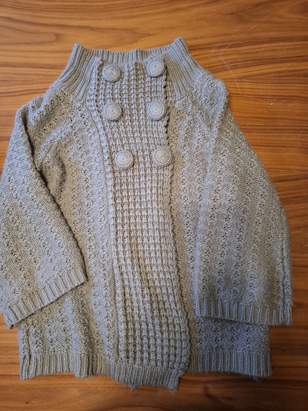 BCBGMaxAzria Gray Double-Button Cable Turtleneck Sweater